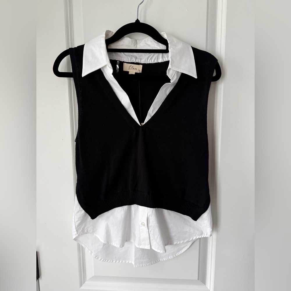 Elan Black and White Layered Sleeveless Blouse